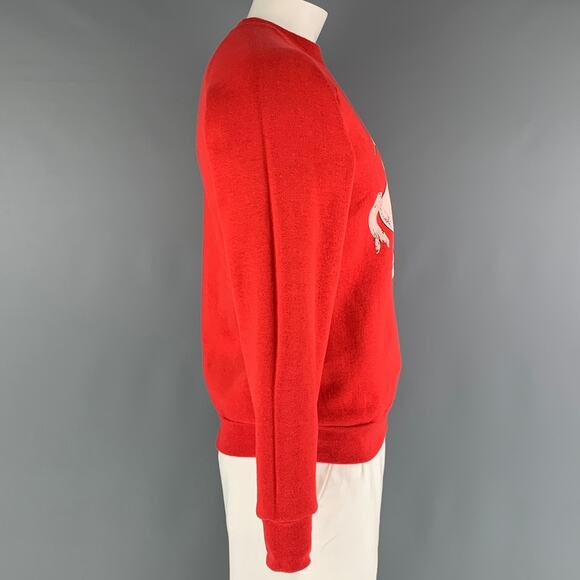 VINTAGE Size L Red Graphic Cotton Polyester Raglan Sweatshirt - Picture 3 of 6